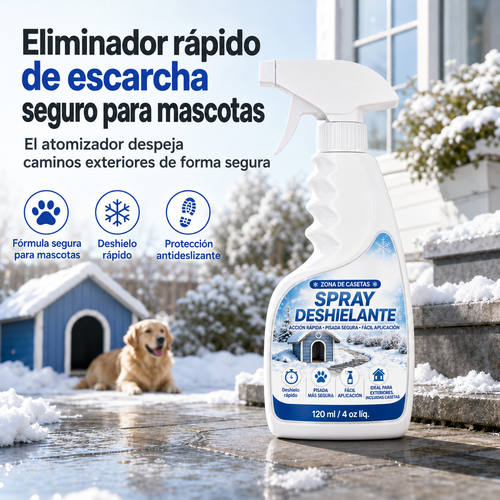 Spray deshielante y derretidor de nieve para exteriores: seguro para mascotas, disuelve la escarcha al contacto. Despeja escalones, caminos y patios rápidamente