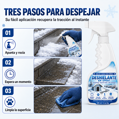 Spray deshielante y derretidor de nieve para exteriores: seguro para mascotas, disuelve la escarcha al contacto. Despeja escalones, caminos y patios rápidamente