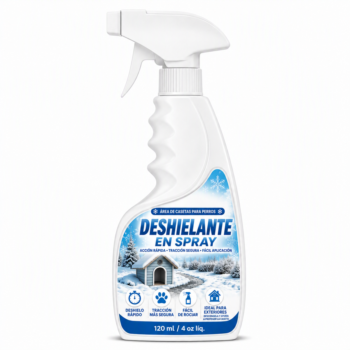 Spray deshielante y derretidor de nieve para exteriores: seguro para mascotas, disuelve la escarcha al contacto. Despeja escalones, caminos y patios rápidamente