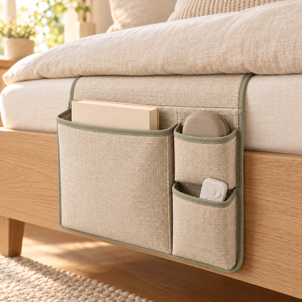 Grid Bedside Pocket — styled room view